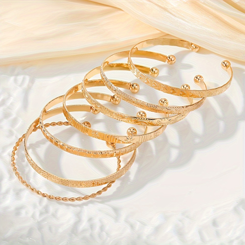 7pcs Twisted & Star Patterned Cuff Bracelets for Women